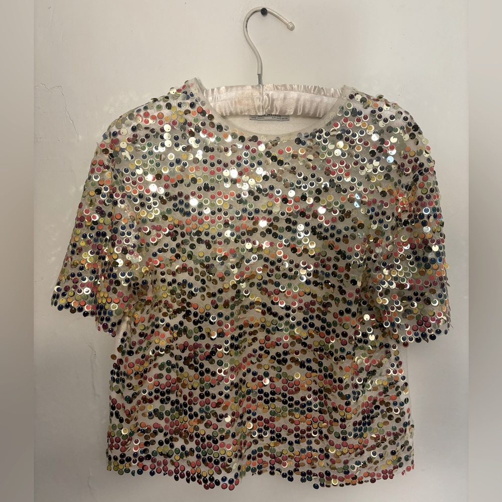 Zara Sequin T-Shirt Rainbow and Gold